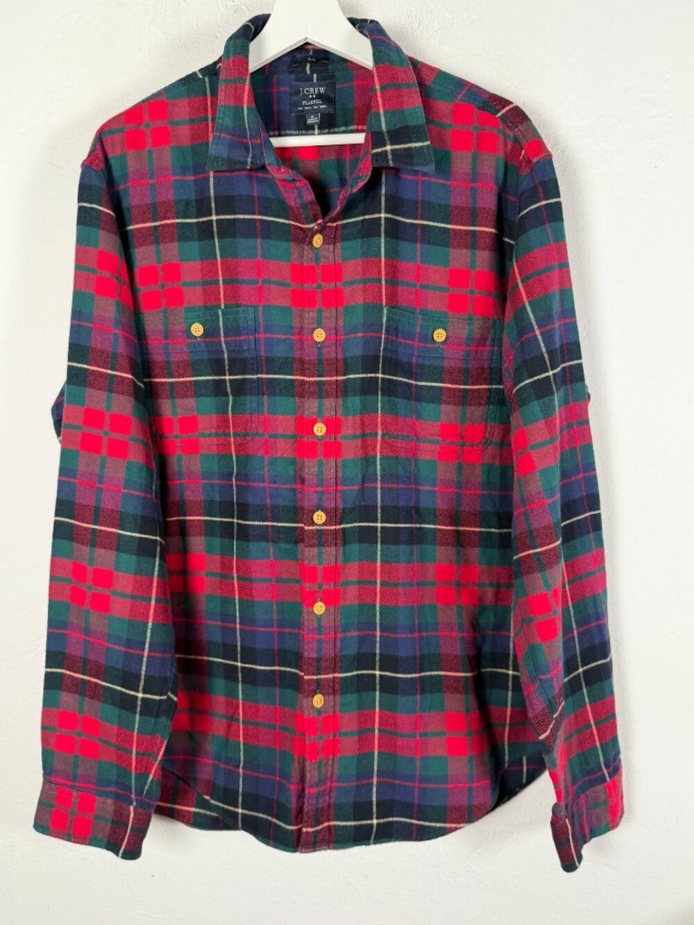 J.Crew Men's Flannel Plaid Long Sleeve Button Up Shirt Slim Fit XL Red/Green